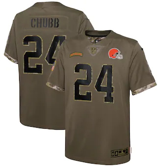 youth nike nick chubb olive cleveland browns 2022 salute to